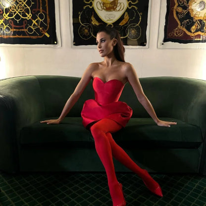 Vestido de Festa Sem Alças Elegante Vermelho