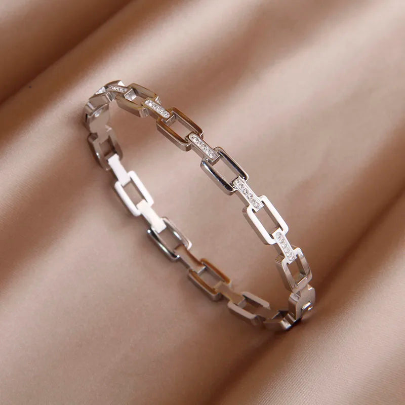 Stainless Steel Full Crystal Letter Charm Bracelet