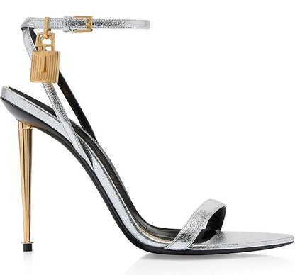 Gold Metal Stiletto with Ankle Lock Buckle