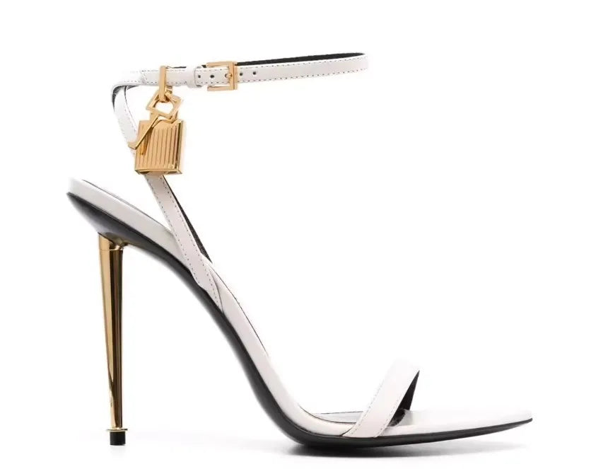 Gold Metal Stiletto with Ankle Lock Buckle