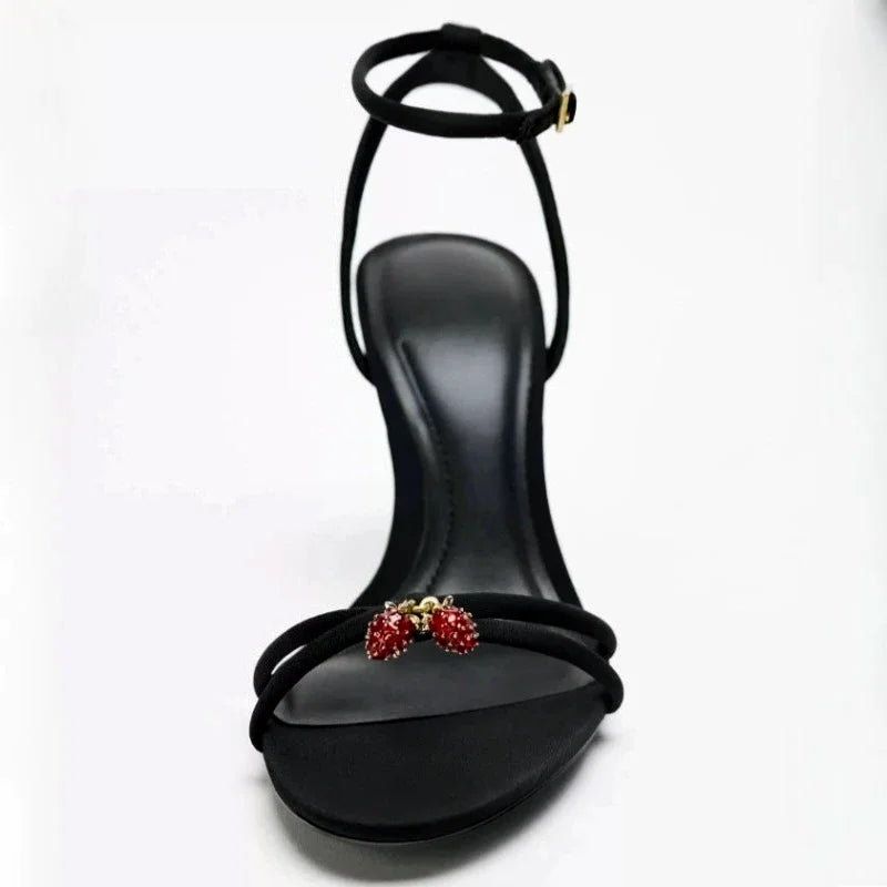 Elegant Black Strappy Heels – Luxe Crystal Detail