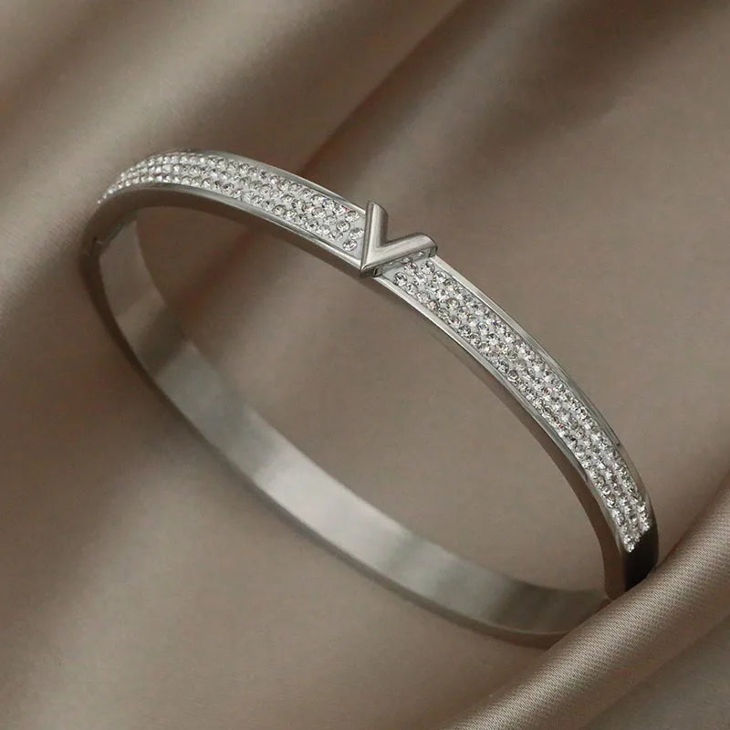 Stainless Steel Full Crystal Letter Charm Bracelet
