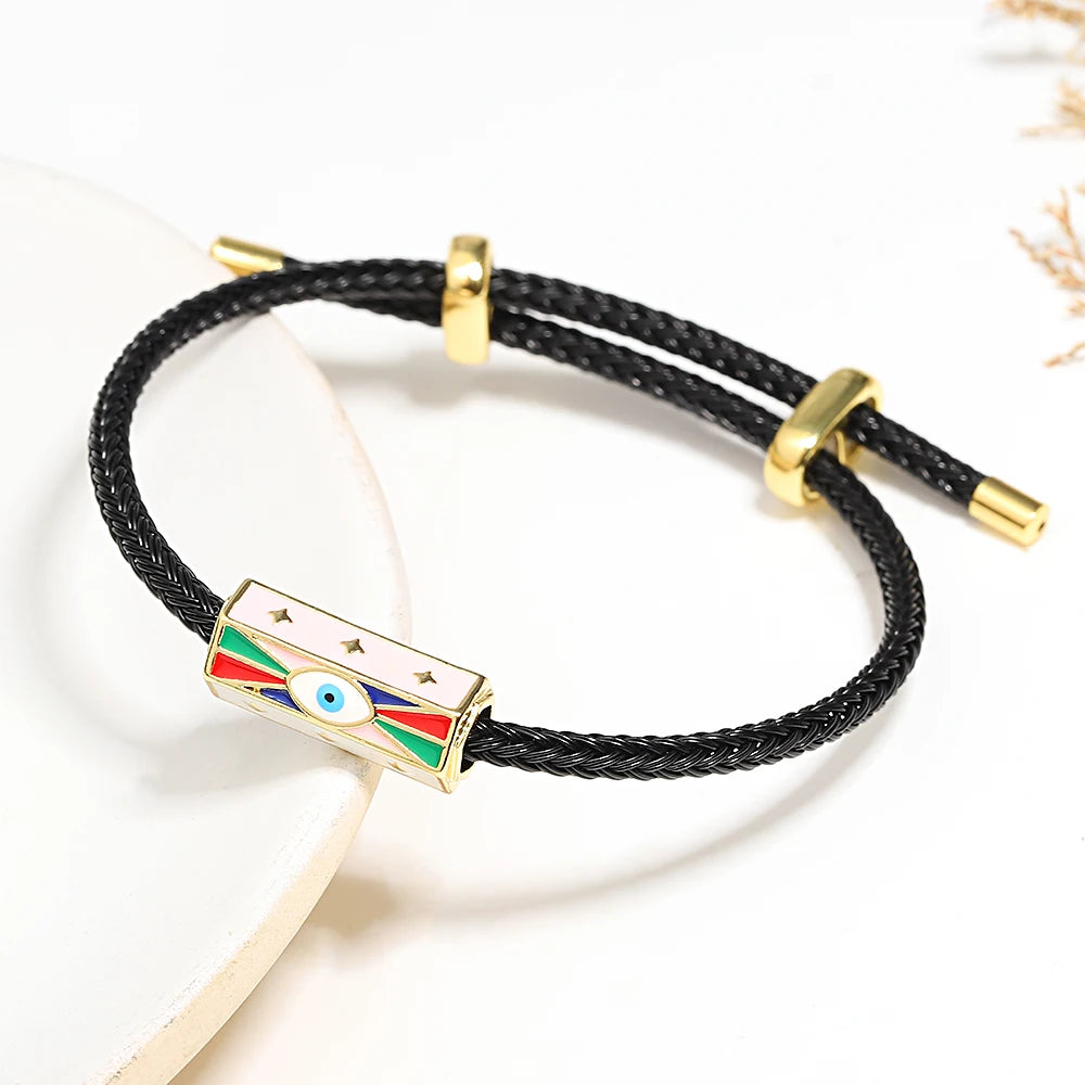 Trendy Red Thread String Bracelets Stainless Steel Gold
