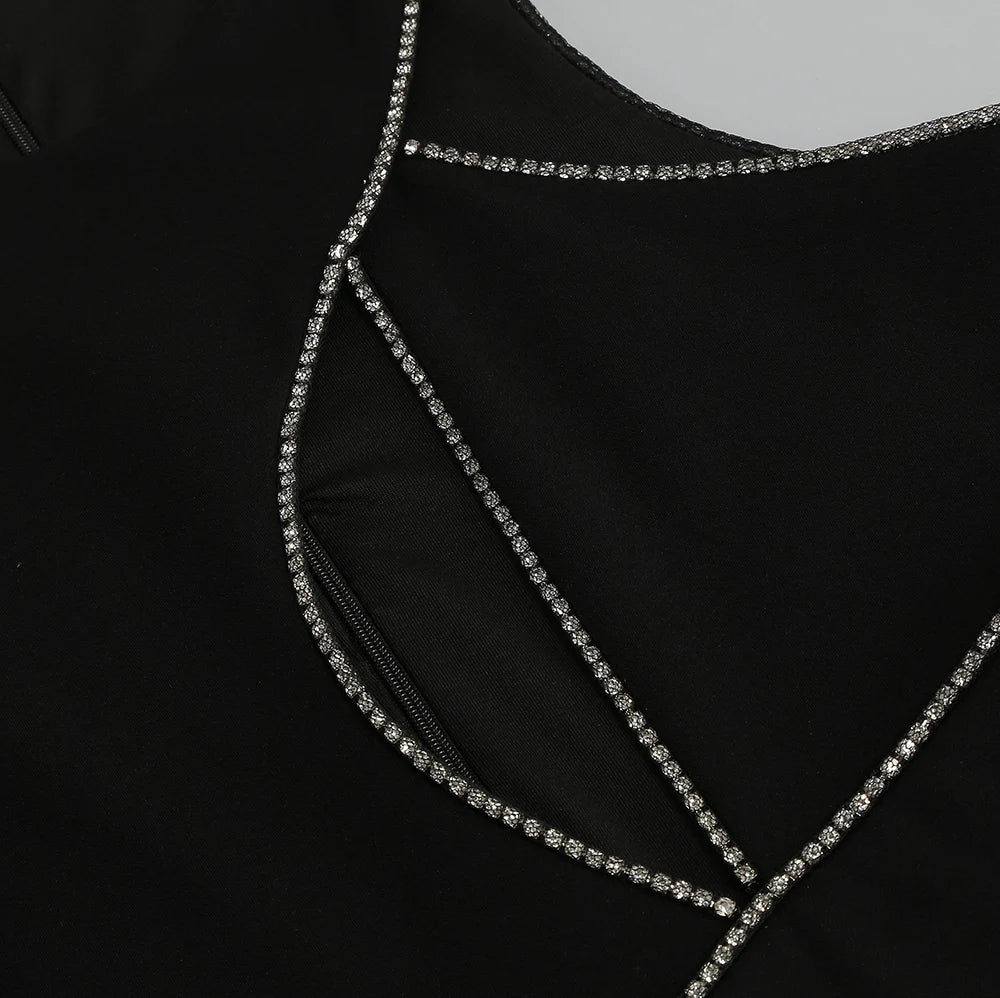 Black One-Shoulder Chain Mini Dress