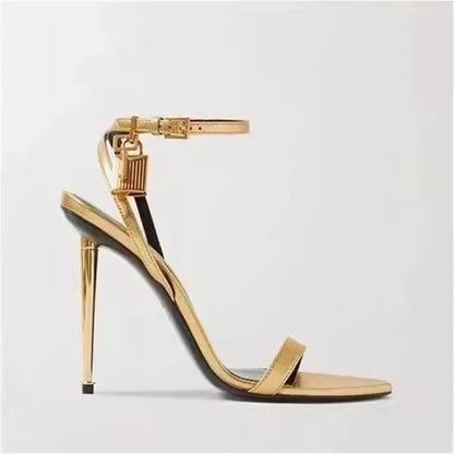 Gold Metal Stiletto with Ankle Lock Buckle