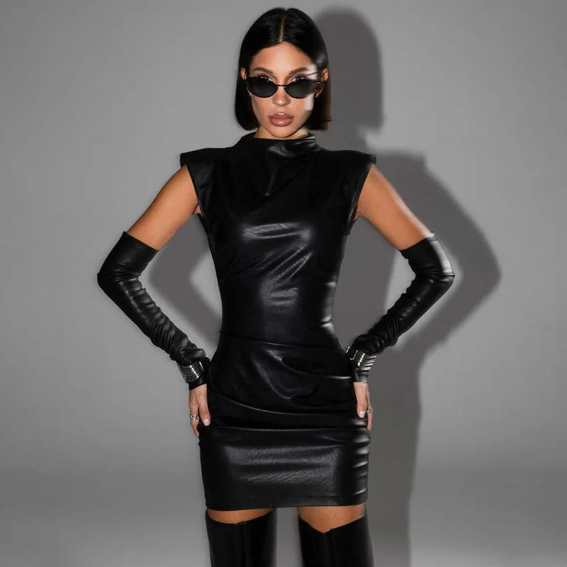 PU Leather Mini Dress plus Gloves