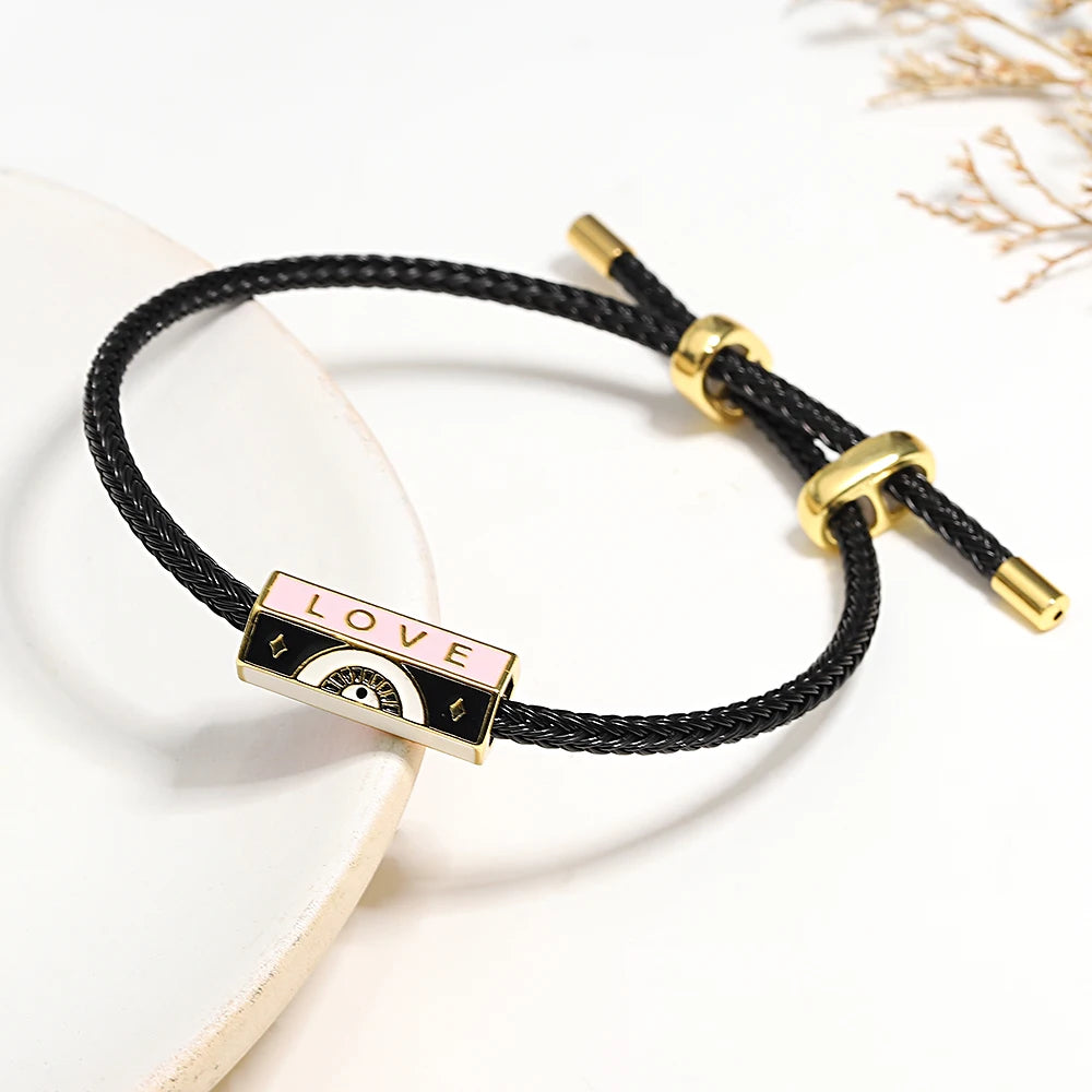 Trendy Red Thread String Bracelets Stainless Steel Gold