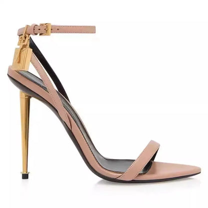 Gold Metal Stiletto with Ankle Lock Buckle