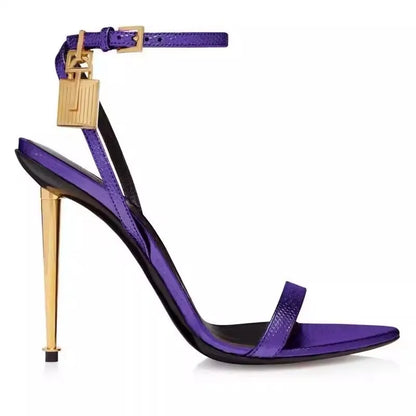 Gold Metal Stiletto with Ankle Lock Buckle