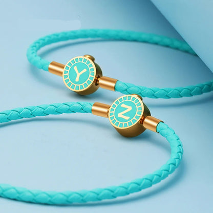 Classic A-Z Initial Letters Bracelets Stainless Steel Braided Leather