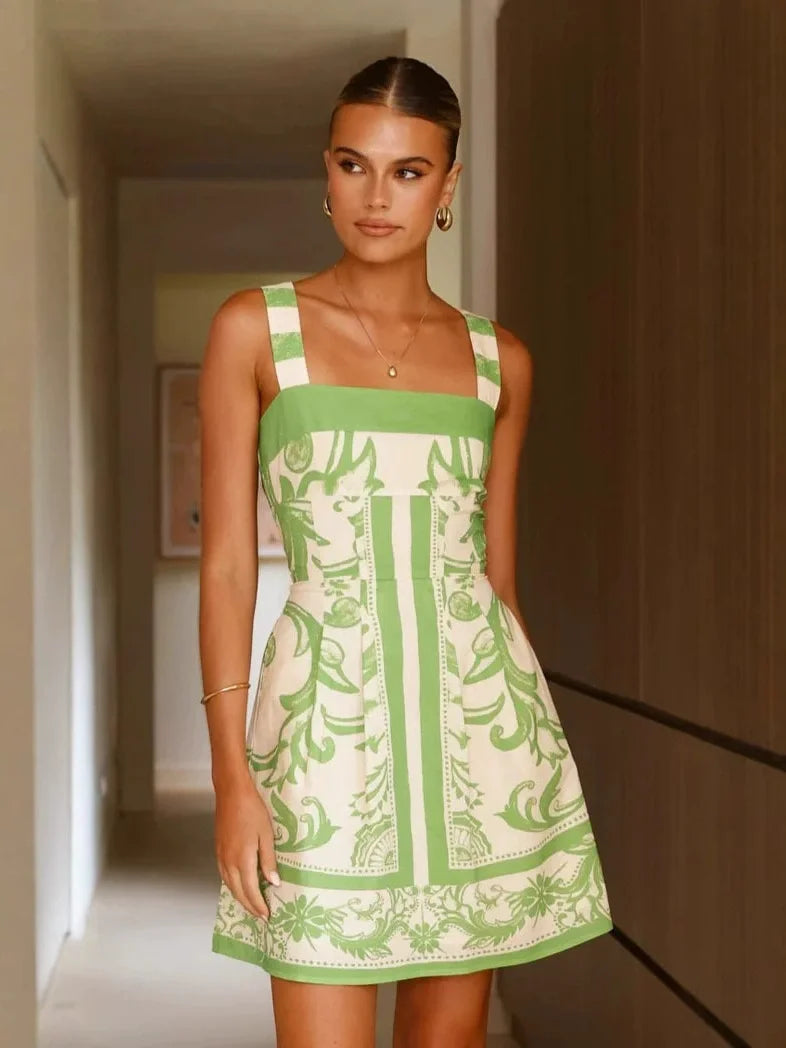 Printed Bohemian Colorblock Mini Dress