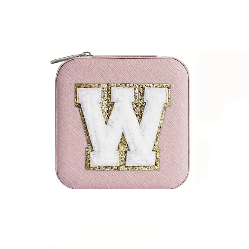 Custom Letter Jewelry Travel Case – Pink Varsity Collection