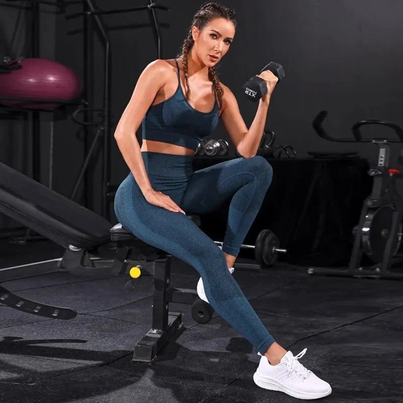 2-teiliges Damen-Trainingsanzug-Sportbekleidungsset mit Leggings und Oberteil mit hoher Taille