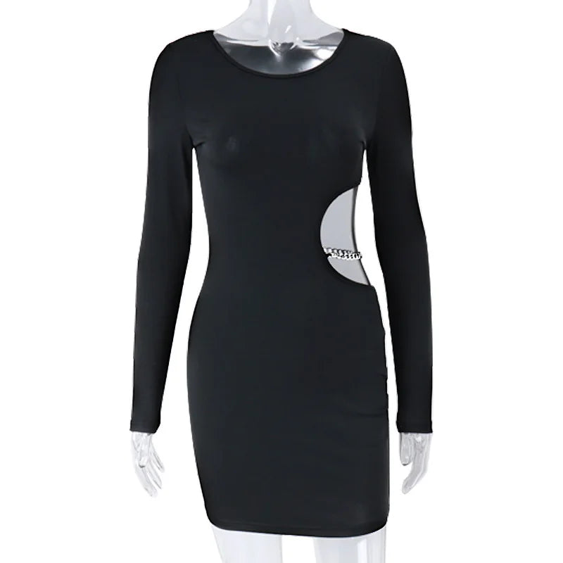 Black Hollow-Out Bodycon Mini Dress