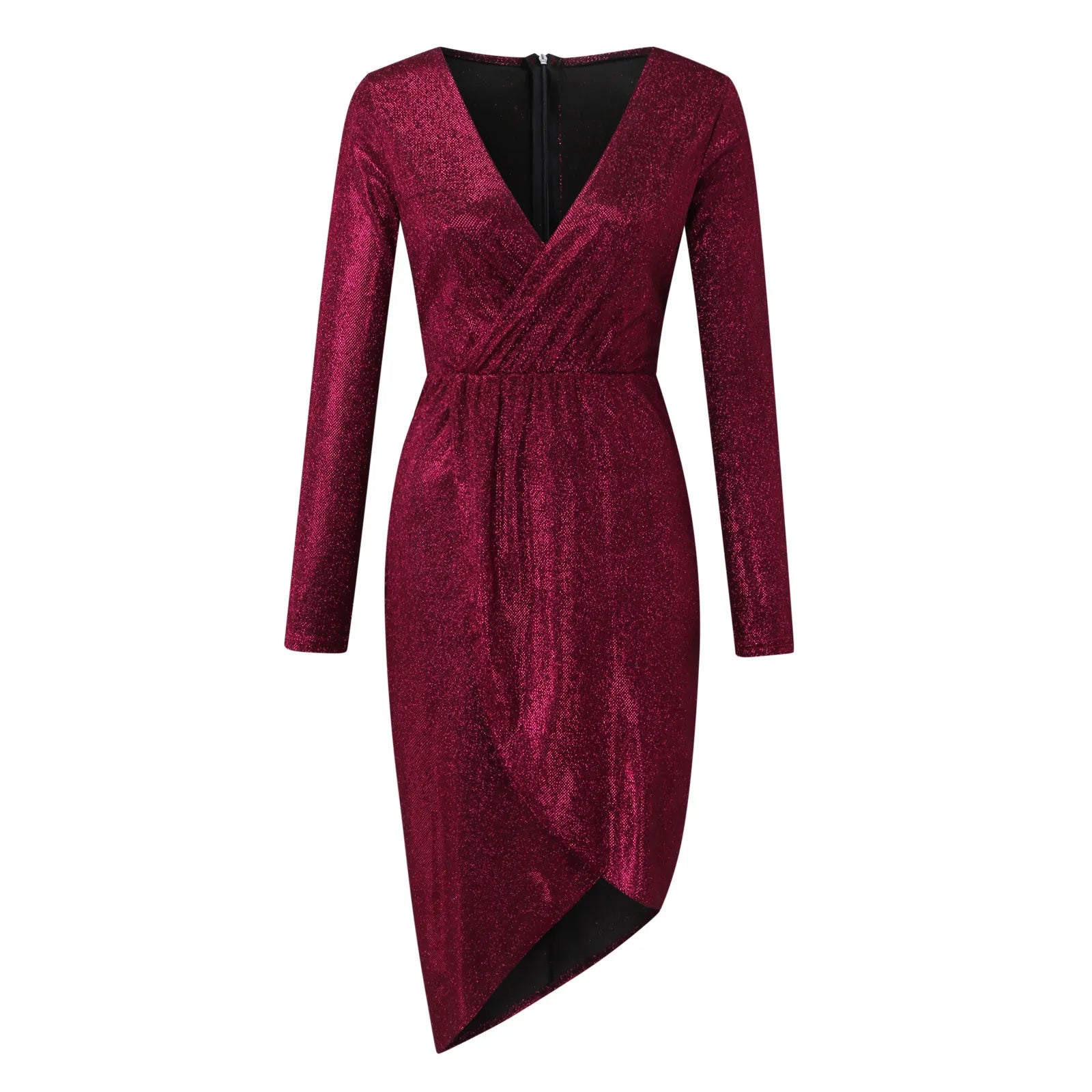 Elegante abito lungo da festa con paillettes e maniche lunghe avvolgenti