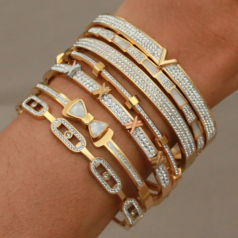 Stainless Steel Full Crystal Letter Charm Bracelet