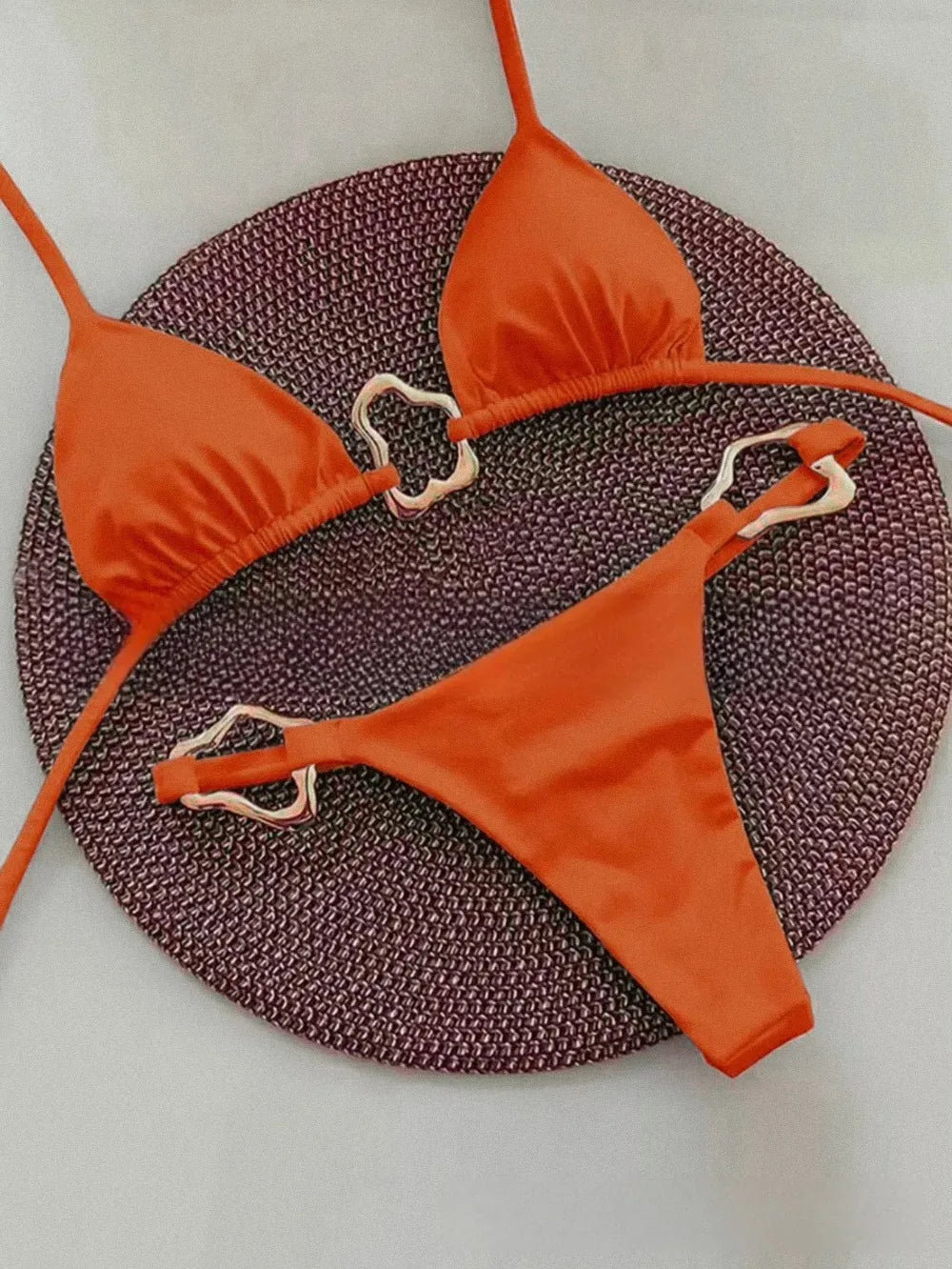 Bikini Solid Color Lace-up Split Two-piece Swimsuit