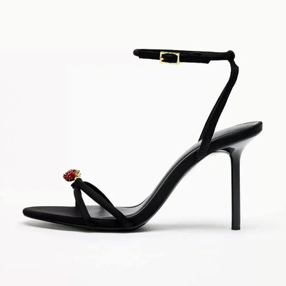 Elegant Black Strappy Heels – Luxe Crystal Detail