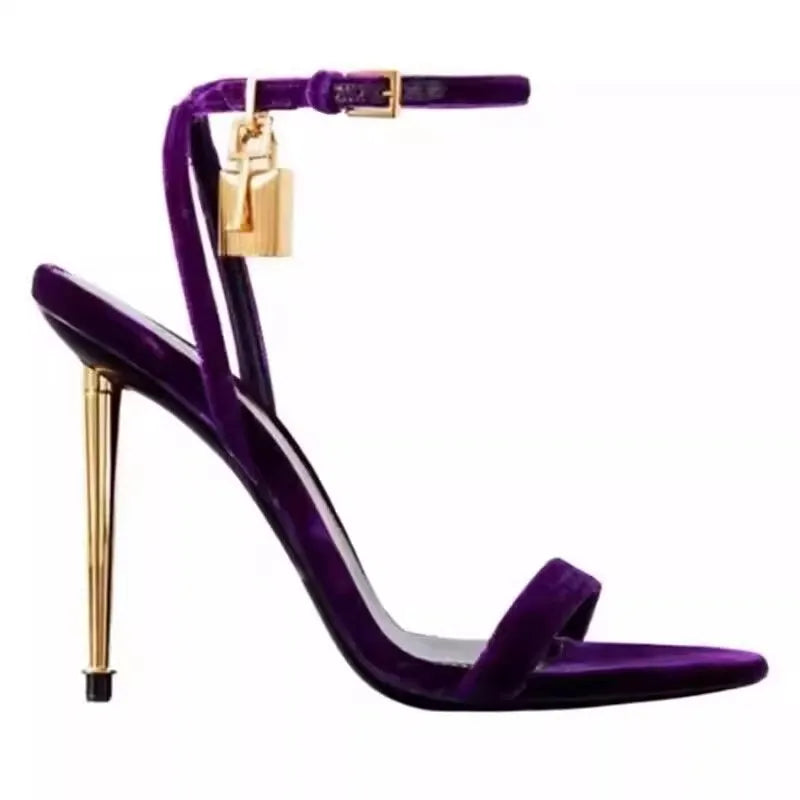 Gold Metal Stiletto with Ankle Lock Buckle