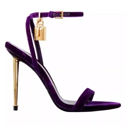 Gold Metal Stiletto with Ankle Lock Buckle