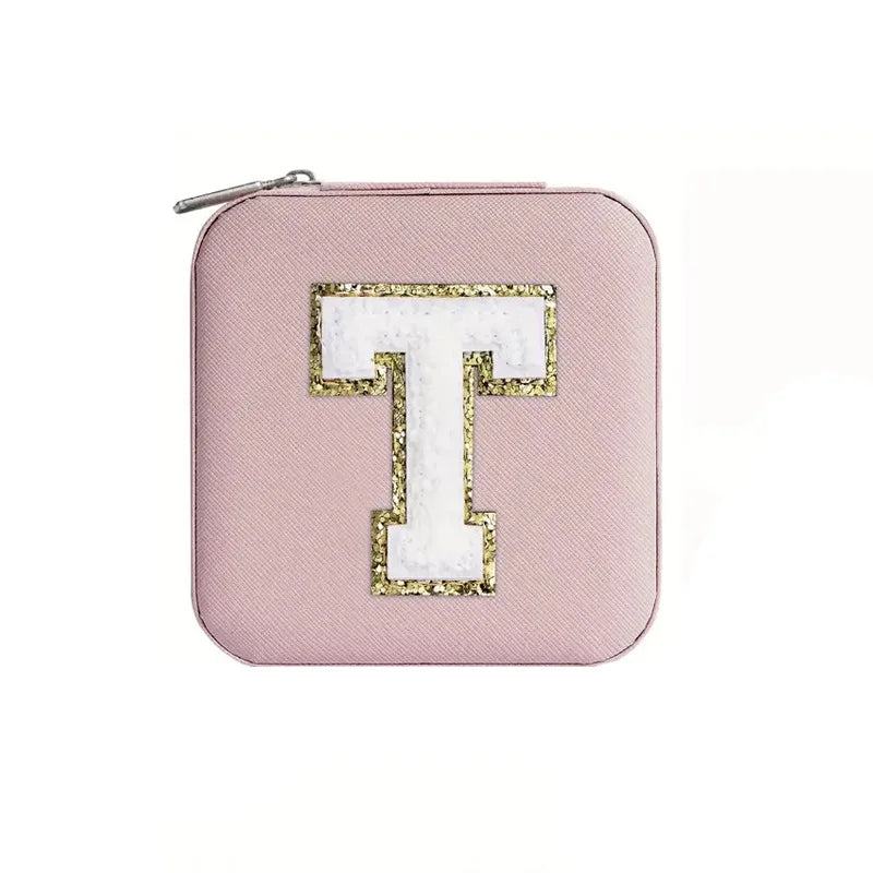 Custom Letter Jewelry Travel Case – Pink Varsity Collection