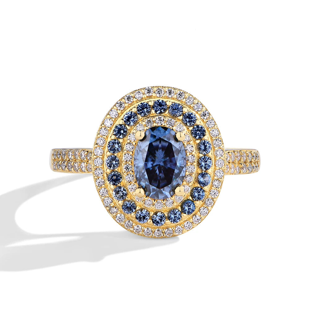 1CT Oval Blue Moissanite Ring – Sterling Silver