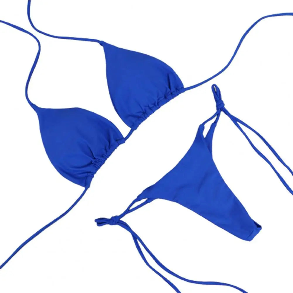 Conjunto de 2 piezas Bikini Color sólido Correa con cuello halter