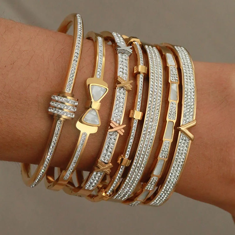 Stainless Steel Full Crystal Letter Charm Bracelet