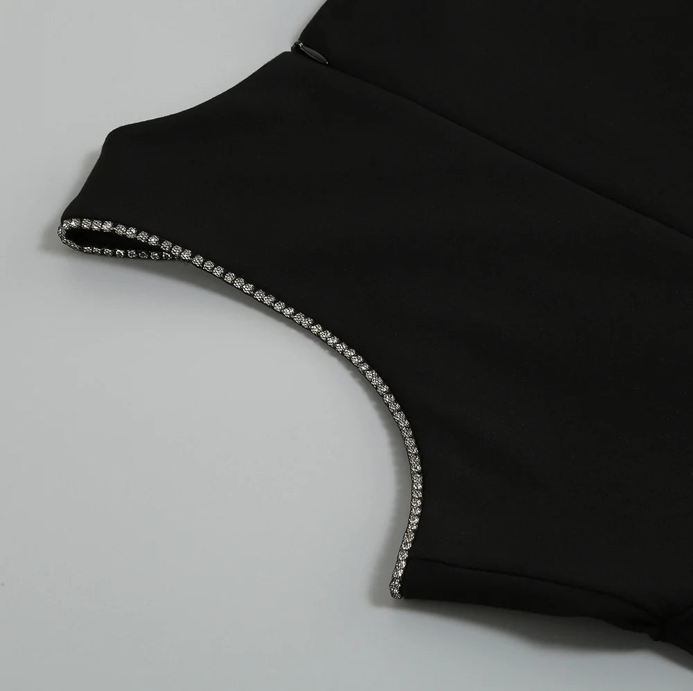Black One-Shoulder Chain Mini Dress