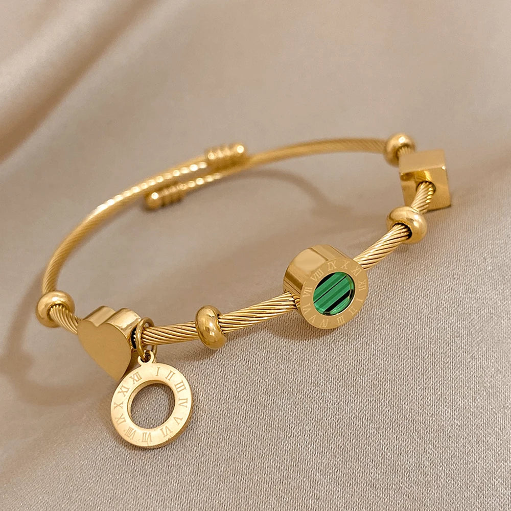 Letras romanas charme pulseiras pulseiras de aço inoxidável ouro