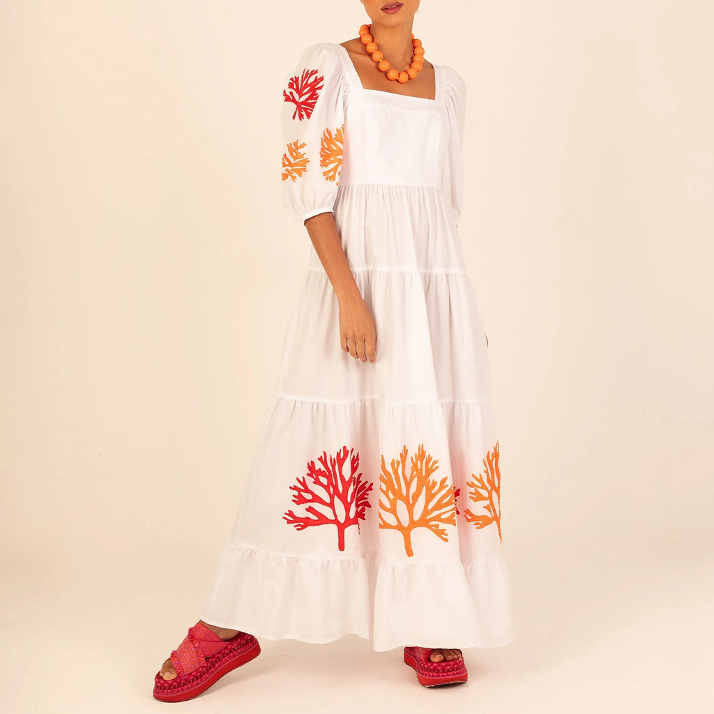 Embroidered Square-Neck Maxi Sundress