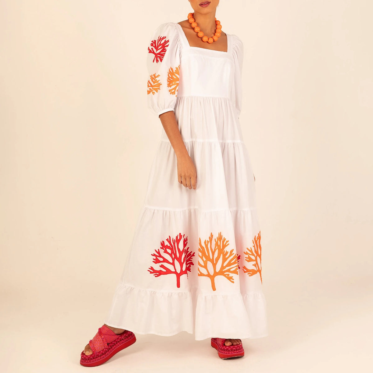 Embroidered Square-Neck Maxi Sundress