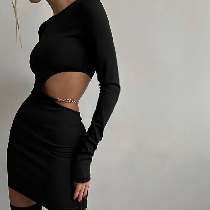 Black Hollow-Out Bodycon Mini Dress