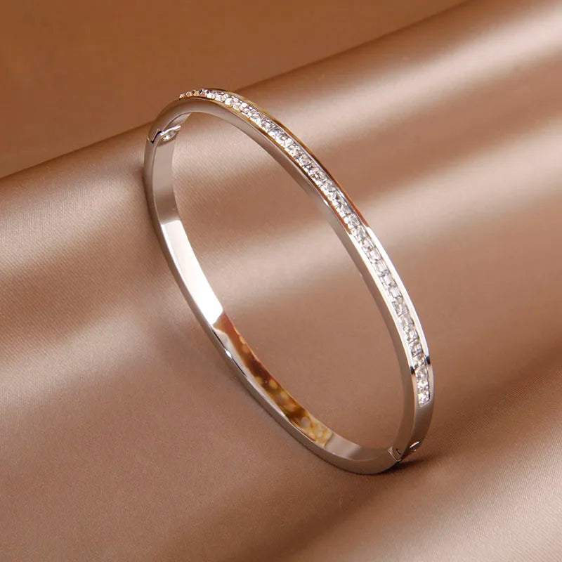 Stainless Steel Full Crystal Letter Charm Bracelet
