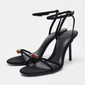 Elegant Black Strappy Heels – Luxe Crystal Detail