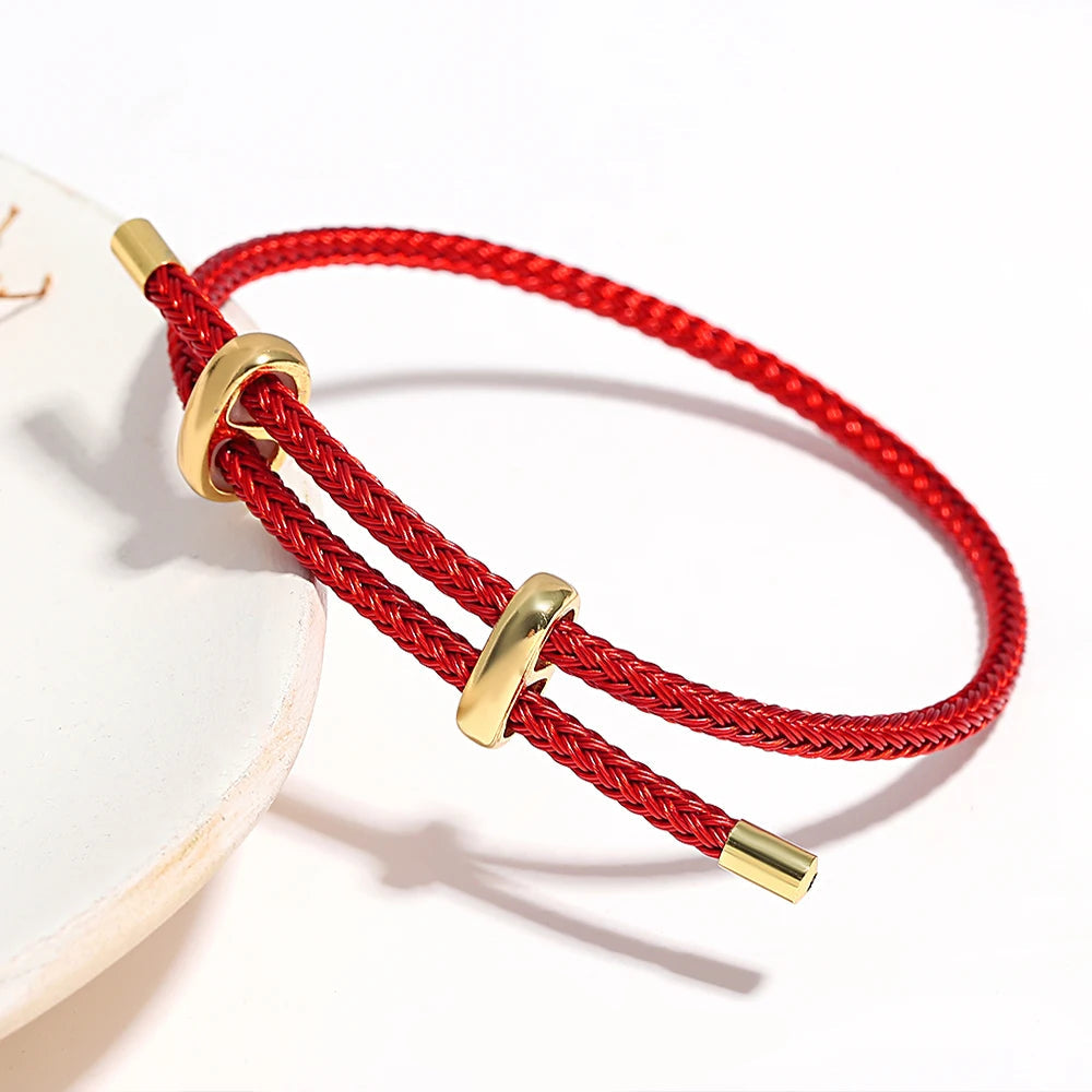Trendy Red Thread String Bracelets Stainless Steel Gold