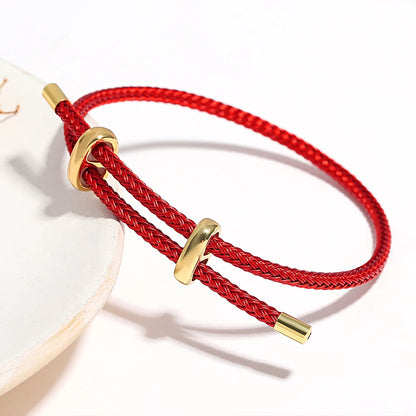 Trendy Red Thread String Bracelets Stainless Steel Gold