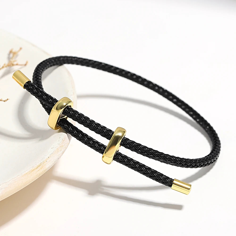 Trendy Red Thread String Bracelets Stainless Steel Gold