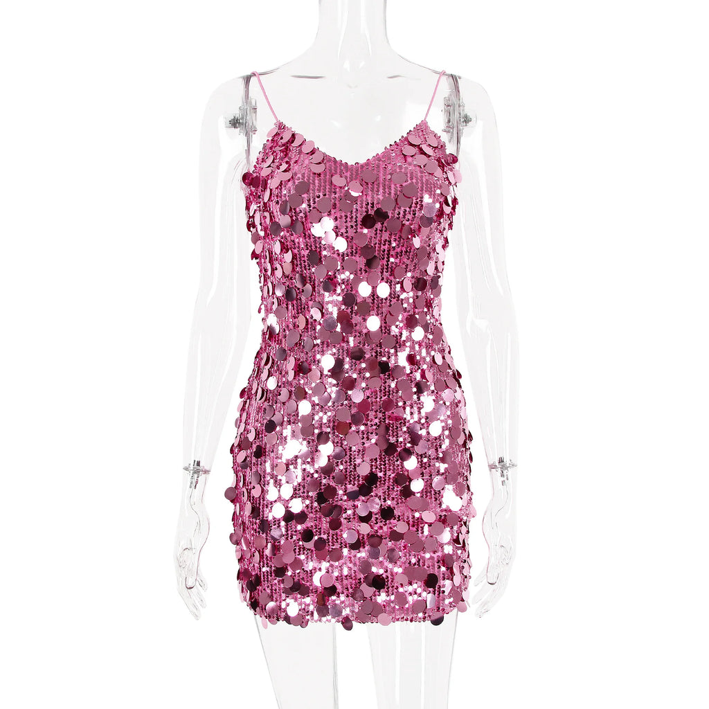 Minikleid mit glänzenden Pailletten, rosa, ärmellos