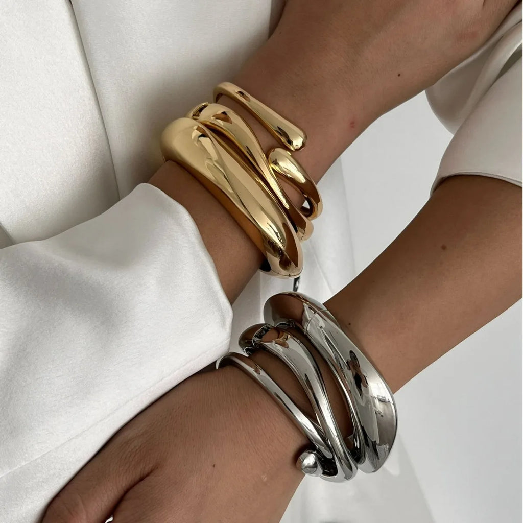 Bracciale rigido in oro con polsini in metallo vintage Hip Hop