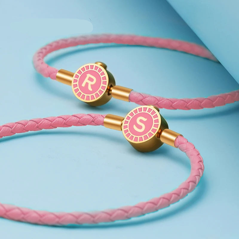 Classic A-Z Initial Letters Bracelets Stainless Steel Braided Leather