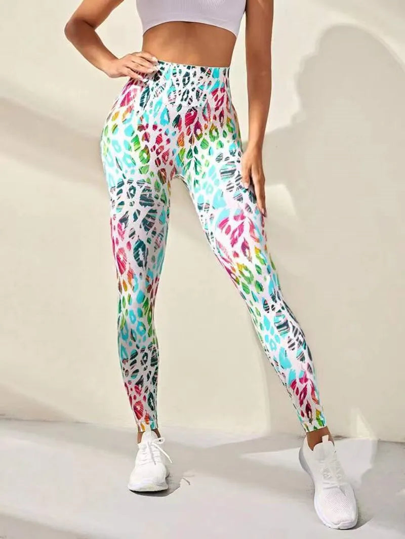 3D Print Dye Sports Pants Women Waist Fitness Push Up Leggings