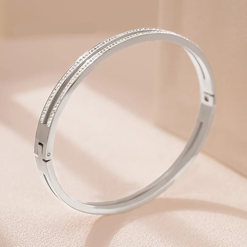 Cubic Zirconia Cuff Bangles Trendy Titanium Bracelet Jewelry