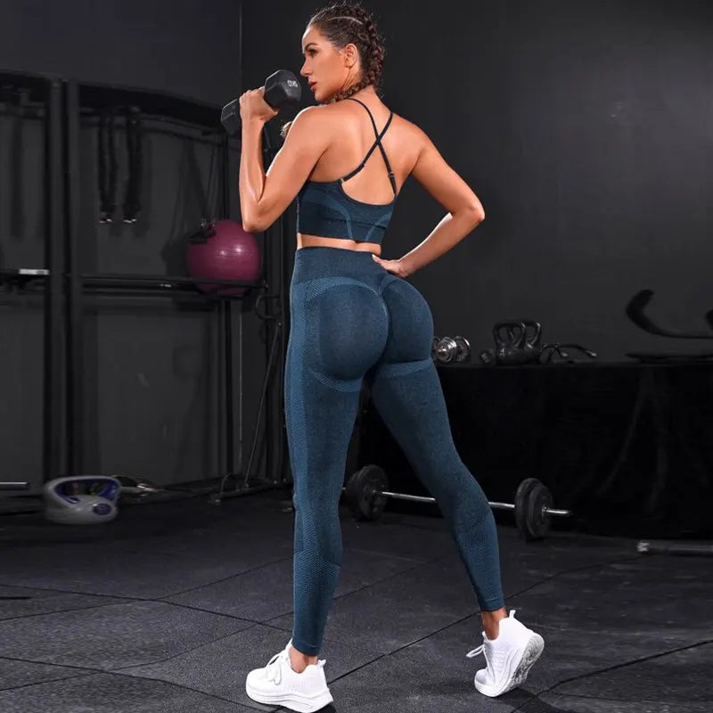 2-teiliges Damen-Trainingsanzug-Sportbekleidungsset mit Leggings und Oberteil mit hoher Taille
