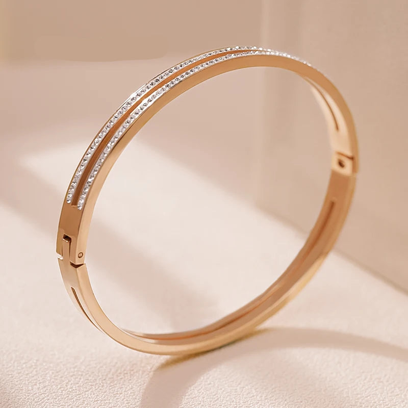 Cubic Zirconia Cuff Bangles Trendy Titanium Bracelet Jewelry