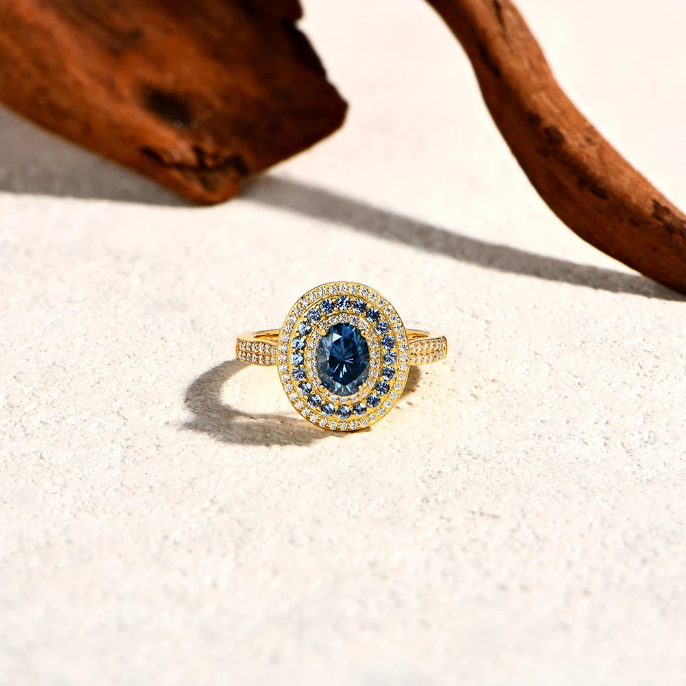 1CT Oval Blue Moissanite Ring – Sterling Silver