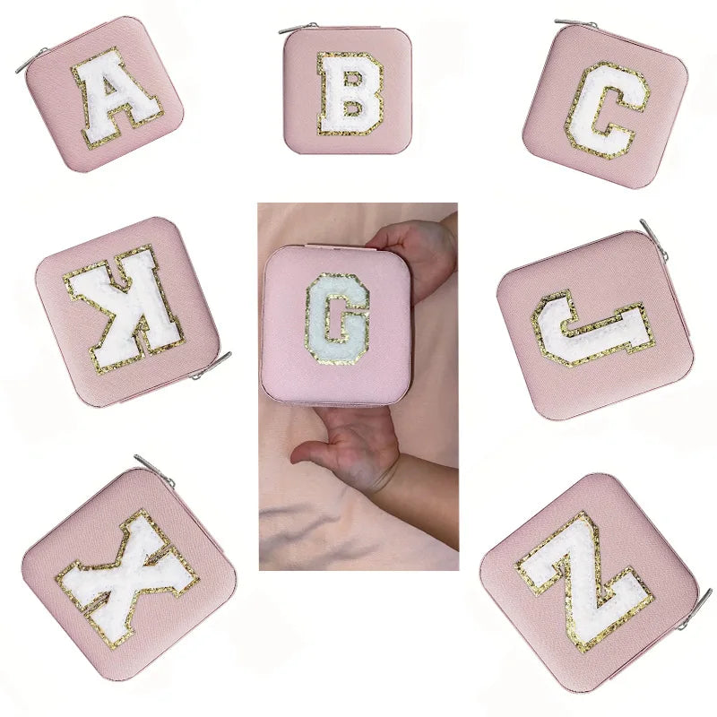 Custom Letter Jewelry Travel Case – Pink Varsity Collection