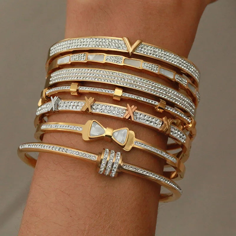 Stainless Steel Full Crystal Letter Charm Bracelet