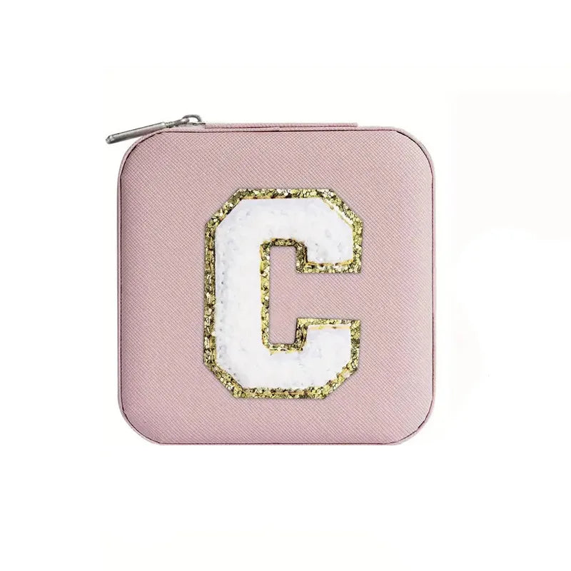 Custom Letter Jewelry Travel Case – Pink Varsity Collection
