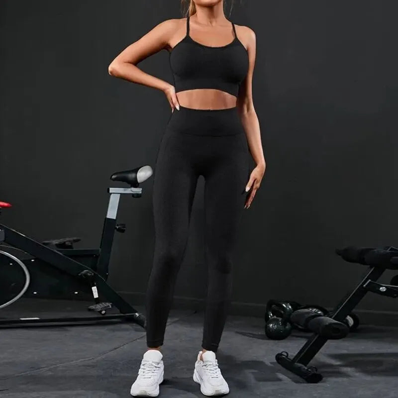 2-teiliges Damen-Trainingsanzug-Sportbekleidungsset mit Leggings und Oberteil mit hoher Taille